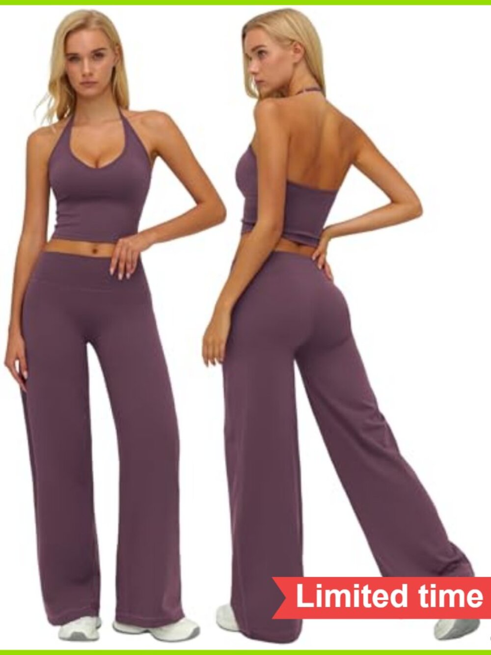2 Piece Workout Set Halter Tank Top Wide Leg Leggings